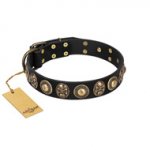 "Sea Rover" FDT Artisan Black Leather Dog Collar with Old Bronze-plated Circular Medallions