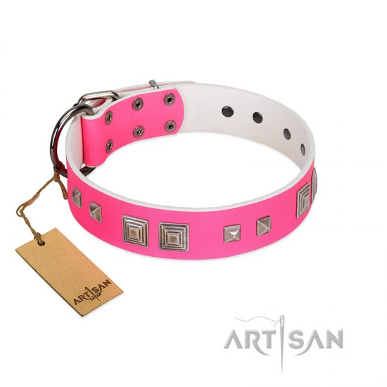 "Rosy Evolution" Designer Handmade FDT Artisan Pink Leather Dog Collar