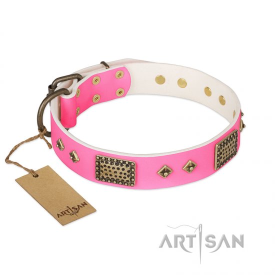 'Frenzy Candy' FDT Artisan Decorated Pink Leather Dog Collar 1 1/2 inch (40 mm) wide