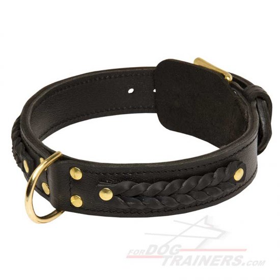 Gorgeous Wide Leather Dog Collar with Braids - Click Image to Close