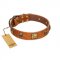 "Knights Templar" FDT Artisan Tan Leather Dog Collar with Skulls and Crossbones Combined with Squares