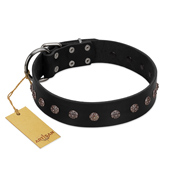 "Flower Rhapsody" FDT Artisan Premium Quaulity Black Leather Dog Collar