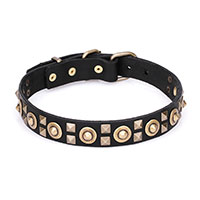 ‘Futuristic style’ Leather Canine Collar with Old Bronze-plated Decoration