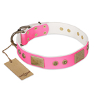 'Pink World' FDT Artisan Pink Leather Dog Collar with Old Bronze Look Plates and Studs - 1 1/2 inch (40 mm) wide