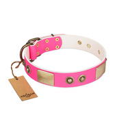 "Pink Splash" FDT Artisan Soft Leather Dog Collar with Bronze-like Plates and Medallions