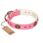 FDT Artisan 'Sensational Beauty' Pink Leather Dog Collar with Old Bronze Look Plates and Studs - 1 1/2 inch (40 mm) wide