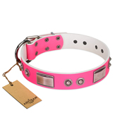 "Lady's Whim" FDT Artisan Pink Leather Dog Collar with Plates and Spiked Studs