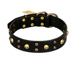 FDT Artisan 'Heavy Metal' Leather Dog Collar with Skulls and Studs 1 1/2 inch (40 mm)