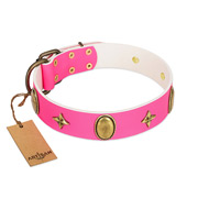 "Fashion Rush" FDT Artisan Pink Leather Dog Collar with Ovals and Stars