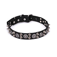 'Hollywood Chic' Decorated Leather Dog Collar with Circles and Spikes