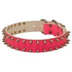 Original Pink Leather Dog Collar with Spikes for Fancy Walking