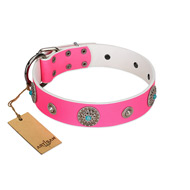 "Chili Mood" Designer Handmade FDT Artisan Pink Leather Dog Collar