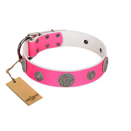 "Pink Elegance" Designer Handmade FDT Artisan Pink Leather Dog Collar