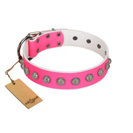 "Romantic Spirit" Handcrafted FDT Artisan Pink Leather Dog Collar with Studs