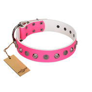 "Summer Mood" Handmade FDT Artisan Pink Leather Dog Collar for Everyday Walks