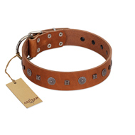 "Ancient Jewel" Designer FDT Artisan Tan Leather Dog Collar