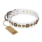 'Swirl of Fashion' FDT Artisan Delicate White Leather Dog Collar with Stunning Bronze-Plated Round Studs