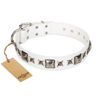 ‘Intergalactic Travelling’ FDT Artisan Handcrafted White Leather Dog Collar