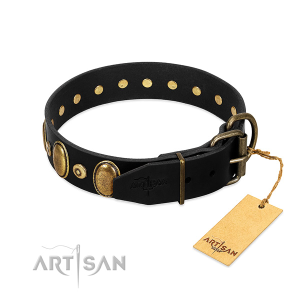 Decorated Leather Dog Collar with Old Bronze-like Plated
Fittings