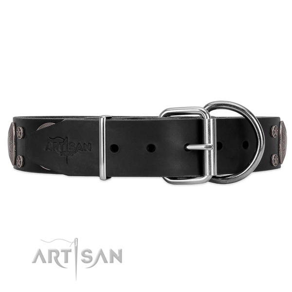 Leather dog collar with strong hardware