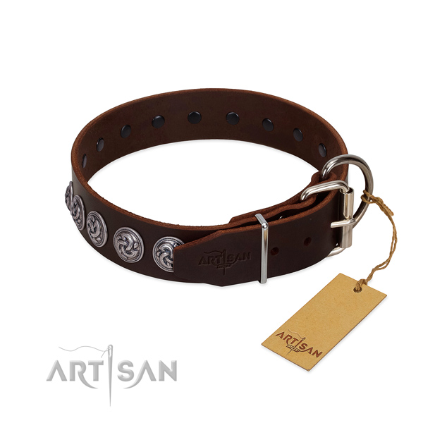 FDT Artisan brown leather dog collar with old silver-like
decorations