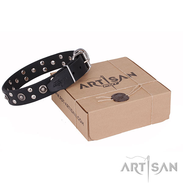 Designer Black Leather Dog Collar