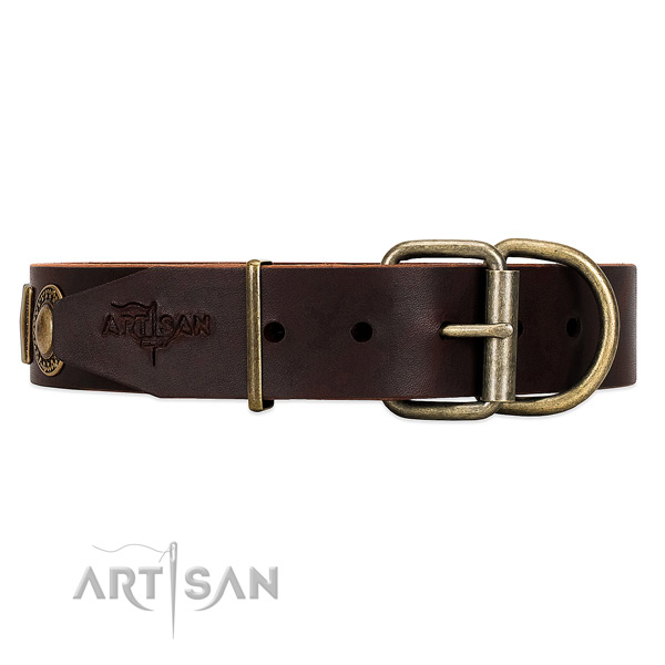 Leather Dog Collar Decorated with Squares