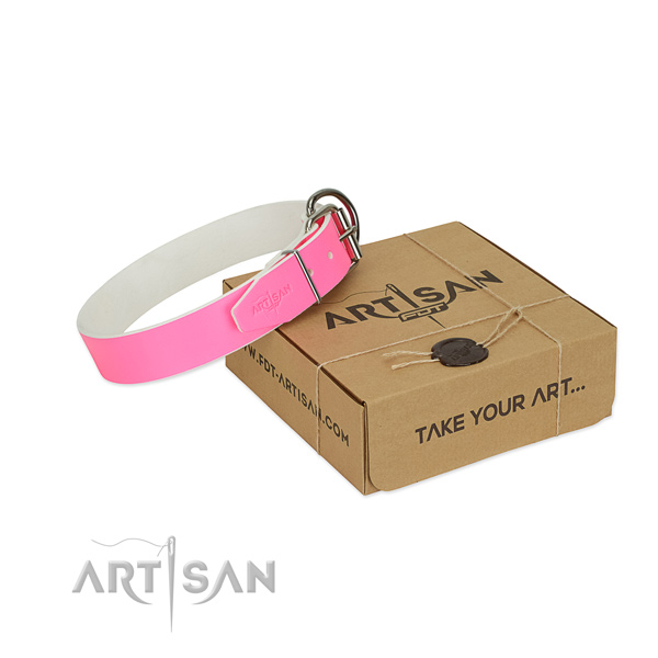 Stylish Pink Leather Dog Collar 