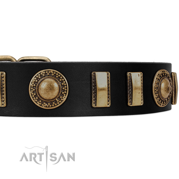 Black leather FDT Artisan collar with conchos and small
plates