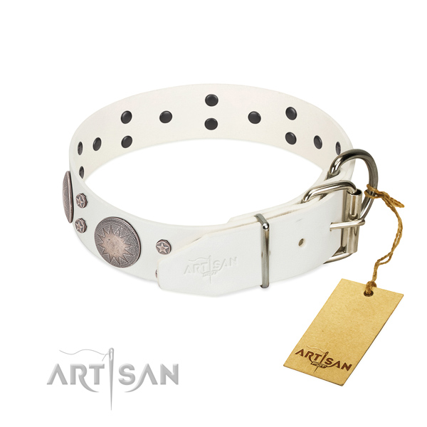 Fabulous white genuine leather dog collar for daily
walking