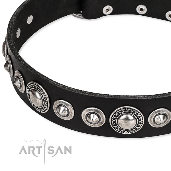 Dog-friendly black leather dog collar