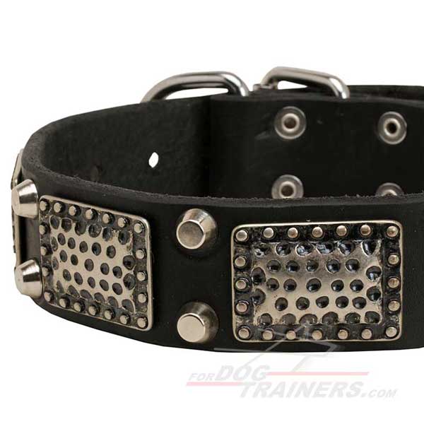 Nickel Decorations on Leather Stylish Dog Collar 