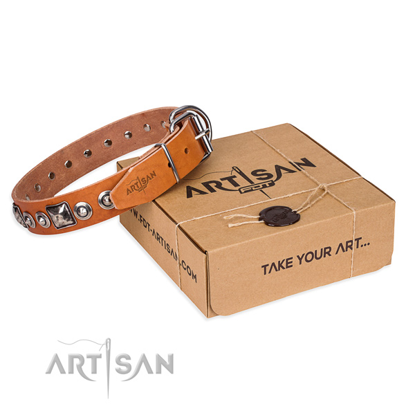 Tan dog collar made of natural leather