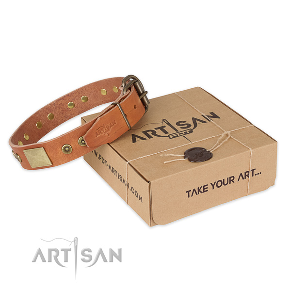 Non-rubbing tan leather dog collar