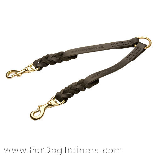 Easy Walking of 2 Dogs with Leather Stitched Coupler