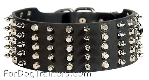 "Impressive Width" Studded and Spiked Dog Control Collar - 3 inch