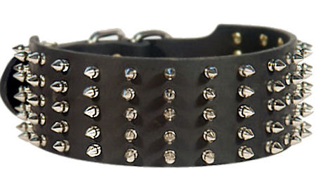 Extra Wide Leather Dog Collar with Spikes for Walking in Style - Click Image to Close