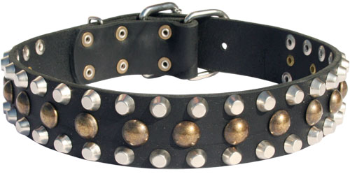 Leather Dog Collar with Hand Set Pyramids and Studs - Click Image to Close