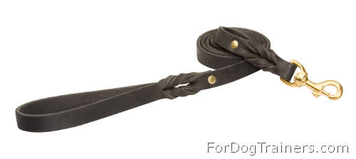 Premium Quality Black Leather Dog Leash for Walking and Training - Click Image to Close