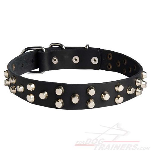 Fashionable Leather Dog Collar Decorated with Silvery Cones - Click Image to Close