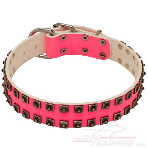 Original Design Pink Leather Dog Collar with studs - Click Image to Close