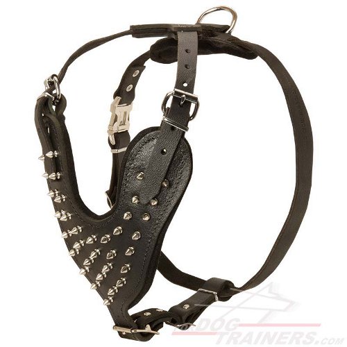 Adjustable Spiked Leather Dog Harness for Fashion Dog Walking and Training - Click Image to Close