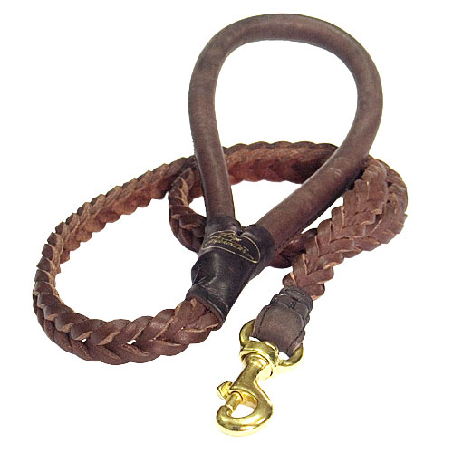 High-quality Braided Leather Dog Leash with Round Handle - Click Image to Close