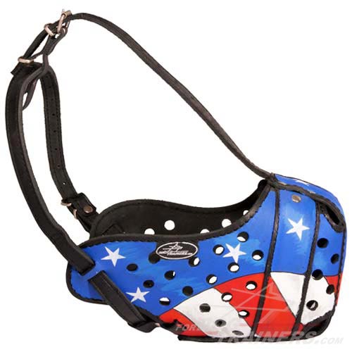 Exclusive Design "American Flag" Hand Painted Leather Dog Muzzle - Click Image to Close