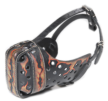 Exclusive Handpainted Leather Dog Muzzle 'Fire Flames' - Click Image to Close