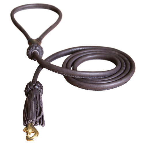 Handcrafted Round Leather Dog Leash for Walking and Tracking - Click Image to Close