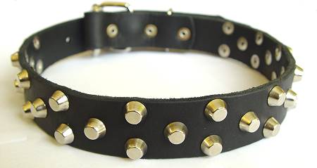 Small pyramids/studs 3 rows leather dog collar - c37 - Click Image to Close