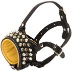 Royal Pyramids Studded Leather Dog Muzzle with Nappa Padding